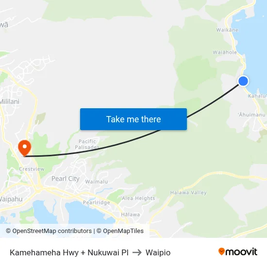 Kamehameha Hwy + Nukuwai Pl to Waipio map