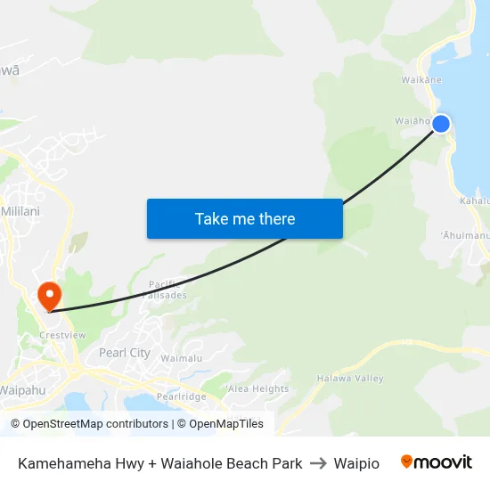 Kamehameha Hwy + Waiahole Beach Park to Waipio map