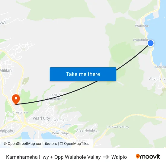 Kamehameha Hwy + Opp Waiahole Valley to Waipio map
