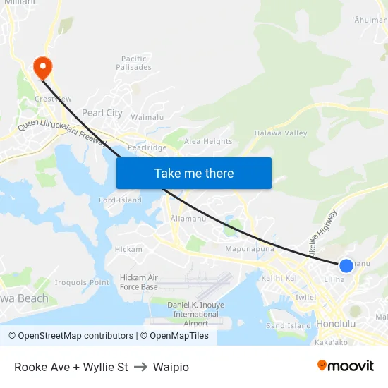 Rooke Ave + Wyllie St to Waipio map