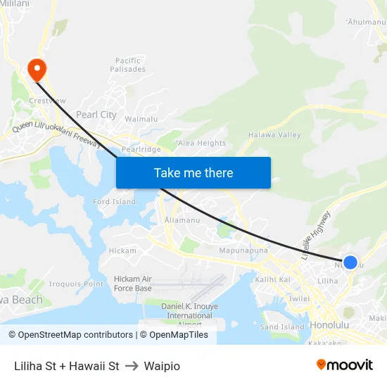 Liliha St + Hawaii St to Waipio map
