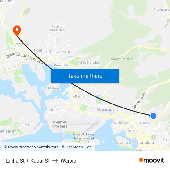 Liliha St + Kauai St to Waipio map