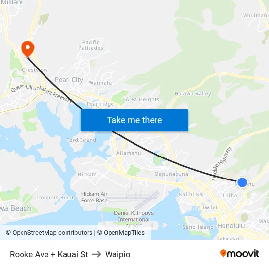 Rooke Ave + Kauai St to Waipio map
