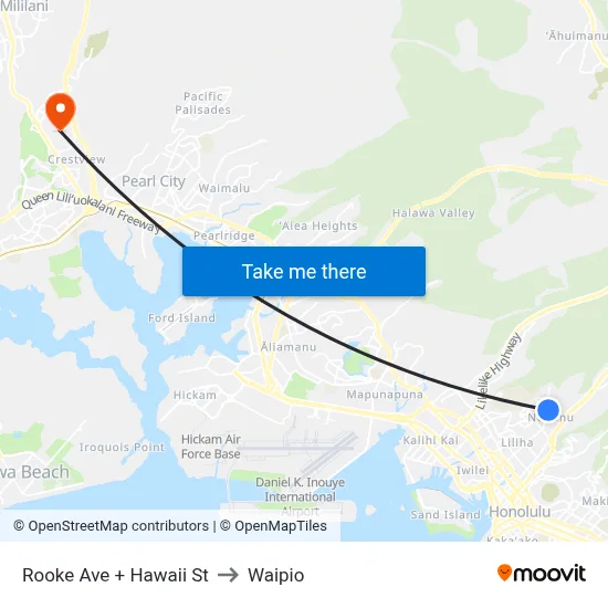 Rooke Ave + Hawaii St to Waipio map