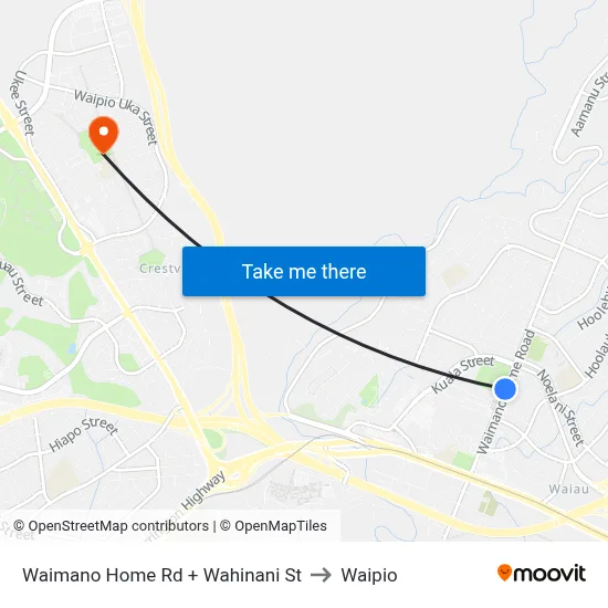 Waimano Home Rd + Wahinani St to Waipio map