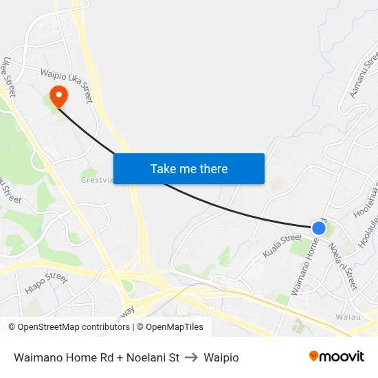 Waimano Home Rd + Noelani St to Waipio map