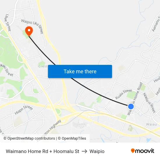 Waimano Home Rd + Hoomalu St to Waipio map