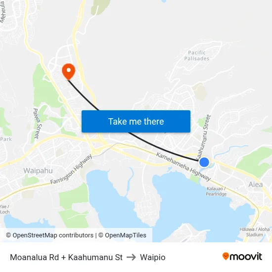 Moanalua Rd + Kaahumanu St to Waipio map
