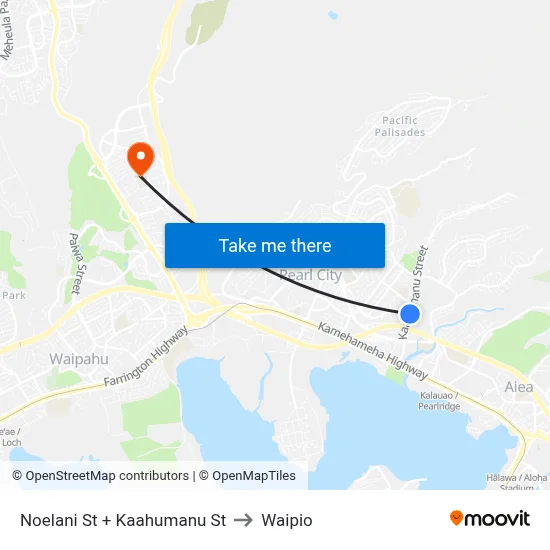 Noelani St + Kaahumanu St to Waipio map