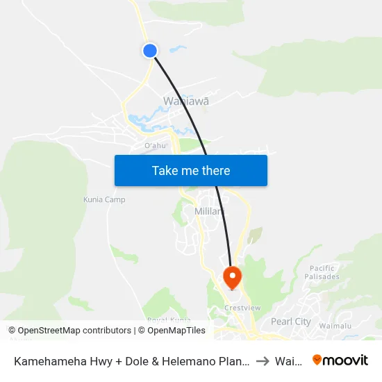 Kamehameha Hwy + Dole & Helemano Plantations to Waipio map