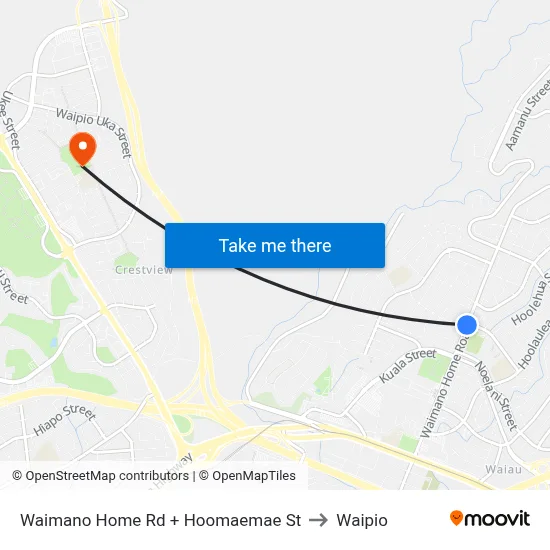 Waimano Home Rd + Hoomaemae St to Waipio map