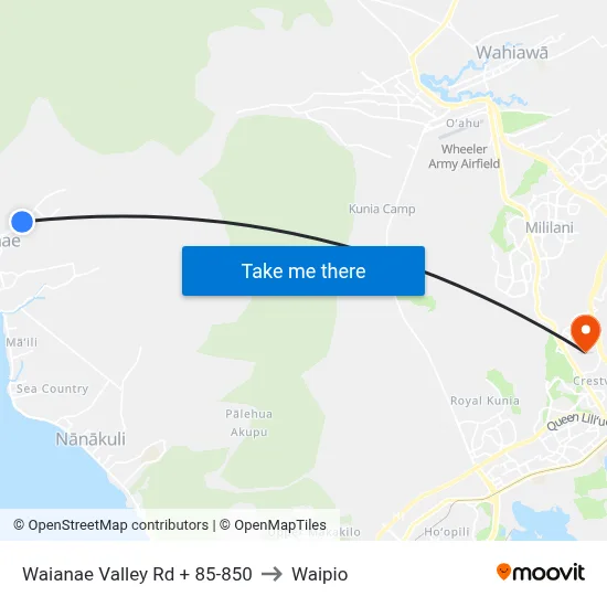 Waianae Valley Rd + 85-850 to Waipio map