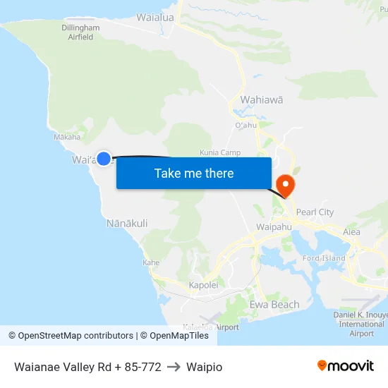 Waianae Valley Rd + 85-772 to Waipio map