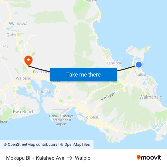 Mokapu Bl + Kalaheo Ave to Waipio map