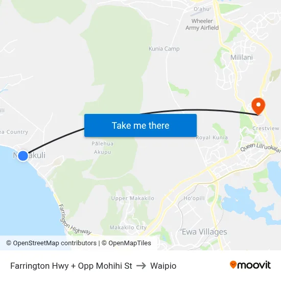 Farrington Hwy + Opp Mohihi St to Waipio map