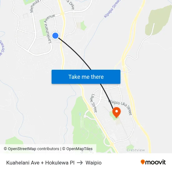 Kuahelani Ave + Hokulewa Pl to Waipio map