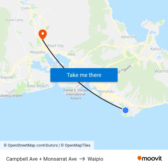 Campbell Ave + Monsarrat Ave to Waipio map