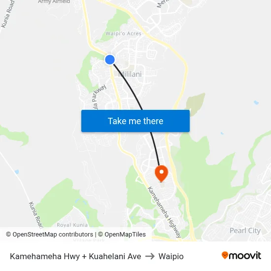 Kamehameha Hwy + Kuahelani Ave to Waipio map