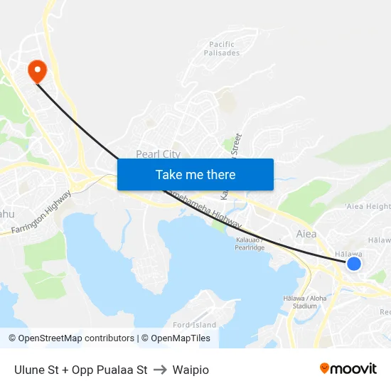 Ulune St + Opp Pualaa St to Waipio map