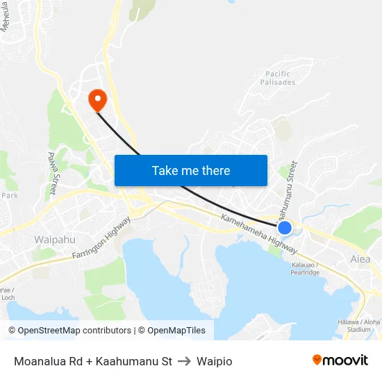 Moanalua Rd + Kaahumanu St to Waipio map