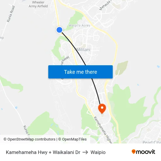 Kamehameha Hwy + Waikalani Dr to Waipio map