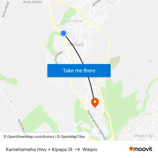 Kamehameha Hwy + Kipapa St to Waipio map