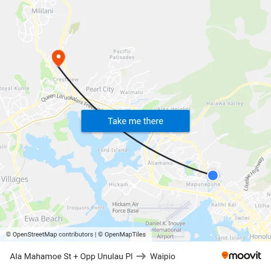 Ala Mahamoe St + Opp Unulau Pl to Waipio map