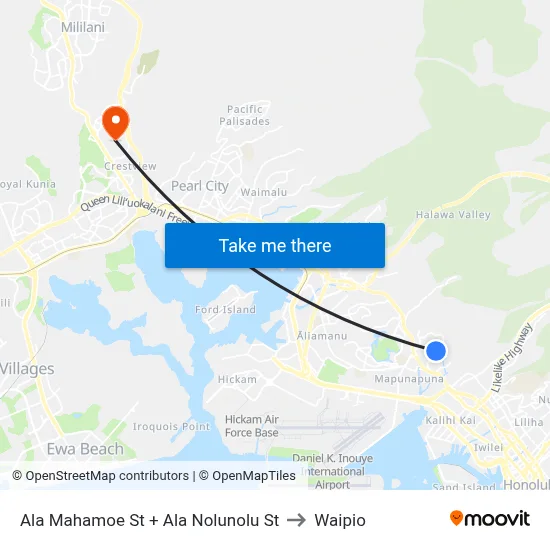 Ala Mahamoe St + Ala Nolunolu St to Waipio map