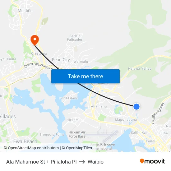 Ala Mahamoe St + Pilialoha Pl to Waipio map