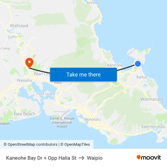 Kaneohe Bay Dr + Opp Halia St to Waipio map
