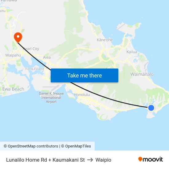 Lunalilo Home Rd + Kaumakani St to Waipio map