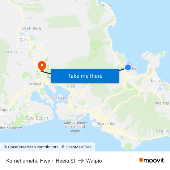 Kamehameha Hwy + Heeia St to Waipio map