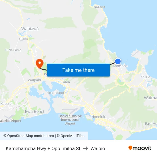 Kamehameha Hwy + Opp Imiloa St to Waipio map