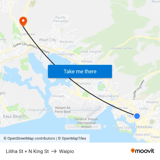 Liliha St + N King St to Waipio map