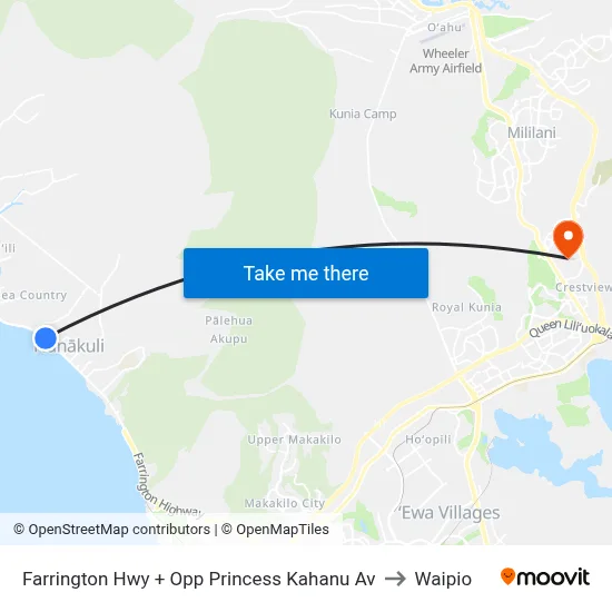 Farrington Hwy + Opp Princess Kahanu Av to Waipio map