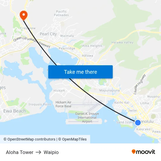 Aloha Tower to Waipio map