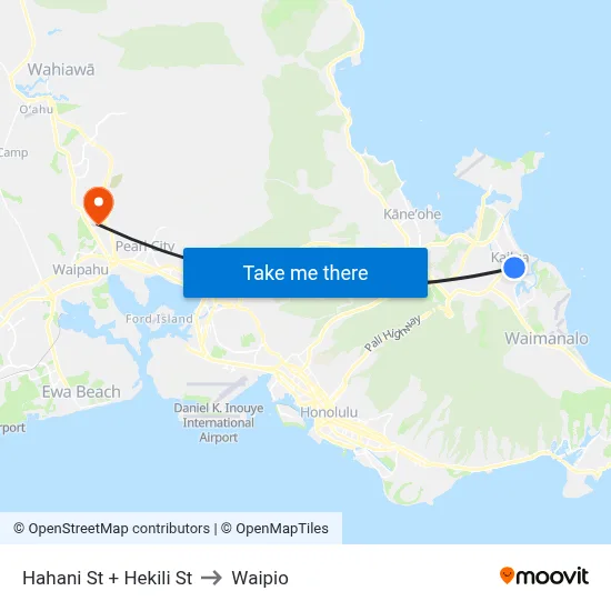 Hahani St + Hekili St to Waipio map