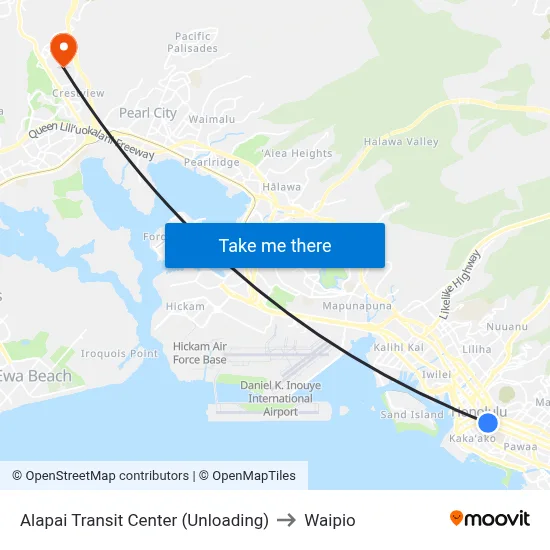 Alapai Transit Center (Unloading) to Waipio map