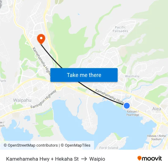 Kamehameha Hwy + Hekaha St to Waipio map