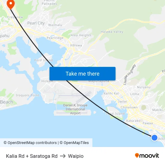 Kalia Rd + Saratoga Rd to Waipio map