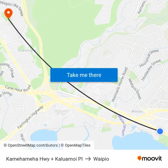 Kamehameha Hwy + Kaluamoi Pl to Waipio map