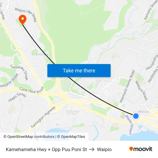 Kamehameha Hwy + Opp Puu Poni St to Waipio map