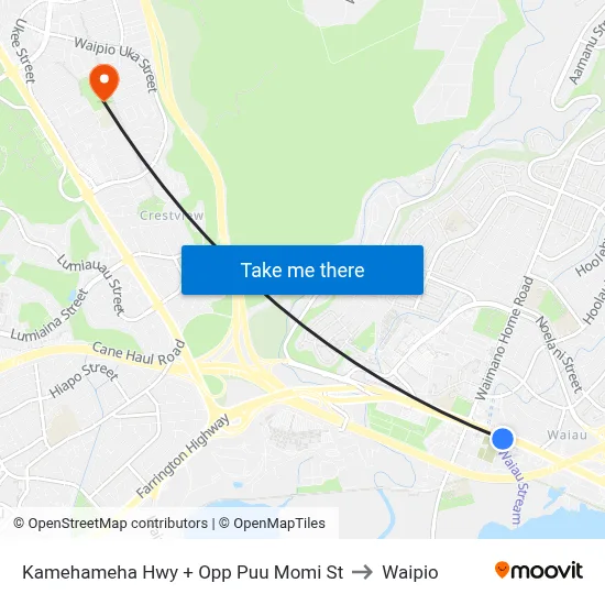 Kamehameha Hwy + Opp Puu Momi St to Waipio map