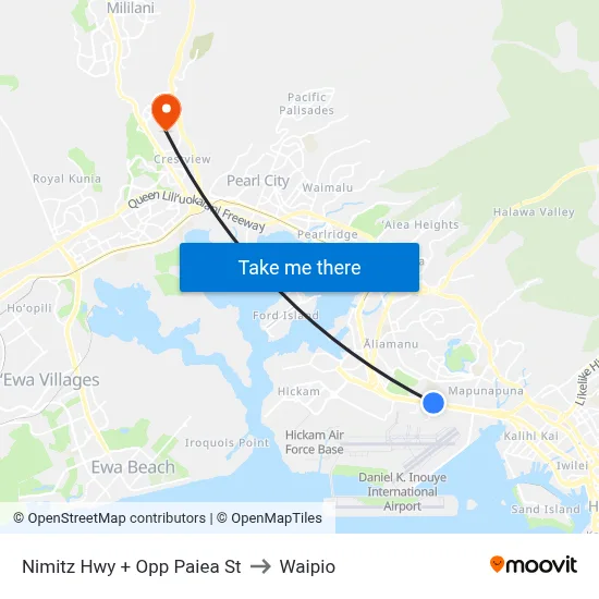 Nimitz Hwy + Opp Paiea St to Waipio map
