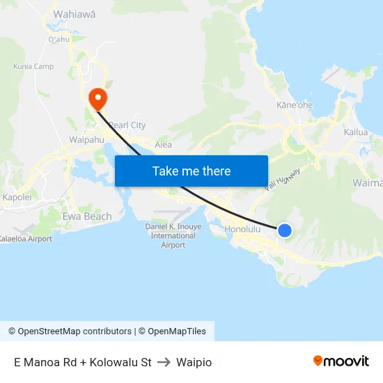 E Manoa Rd + Kolowalu St to Waipio map