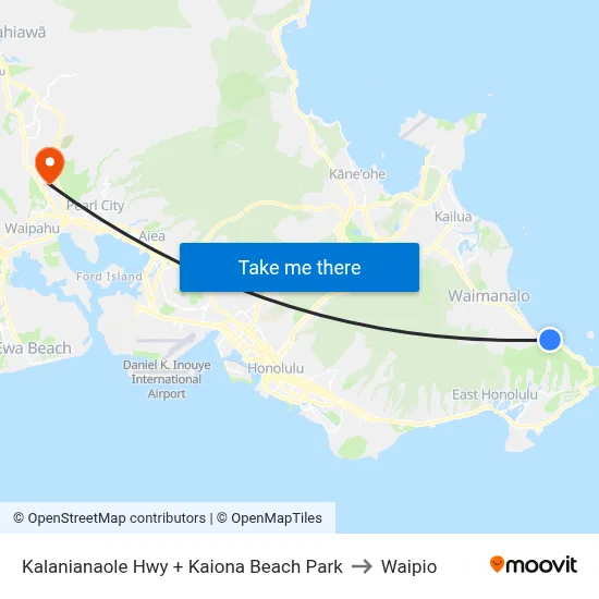 Kalanianaole Hwy + Kaiona Beach Park to Waipio map