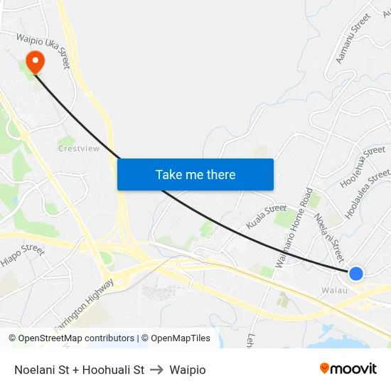 Noelani St + Hoohuali St to Waipio map