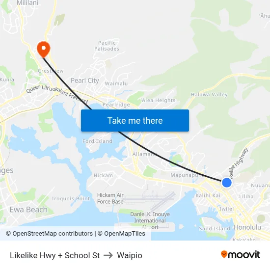 Likelike Hwy + School St to Waipio map