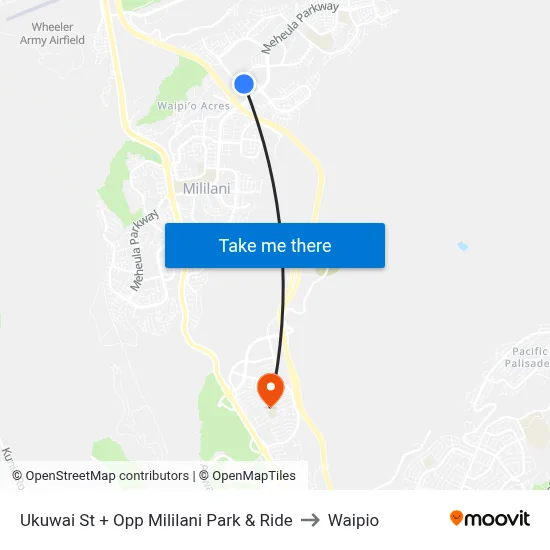 Ukuwai St + Opp Mililani Park & Ride to Waipio map