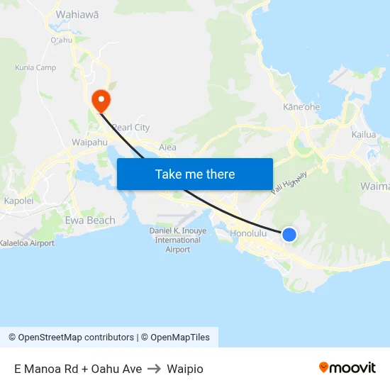 E Manoa Rd + Oahu Ave to Waipio map